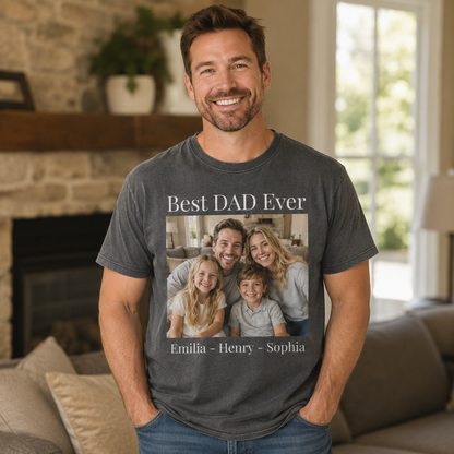 Custom Family Dad Photo Wash T-Shirt, Personalized Dad Gifts | Gift For Dad TOM99