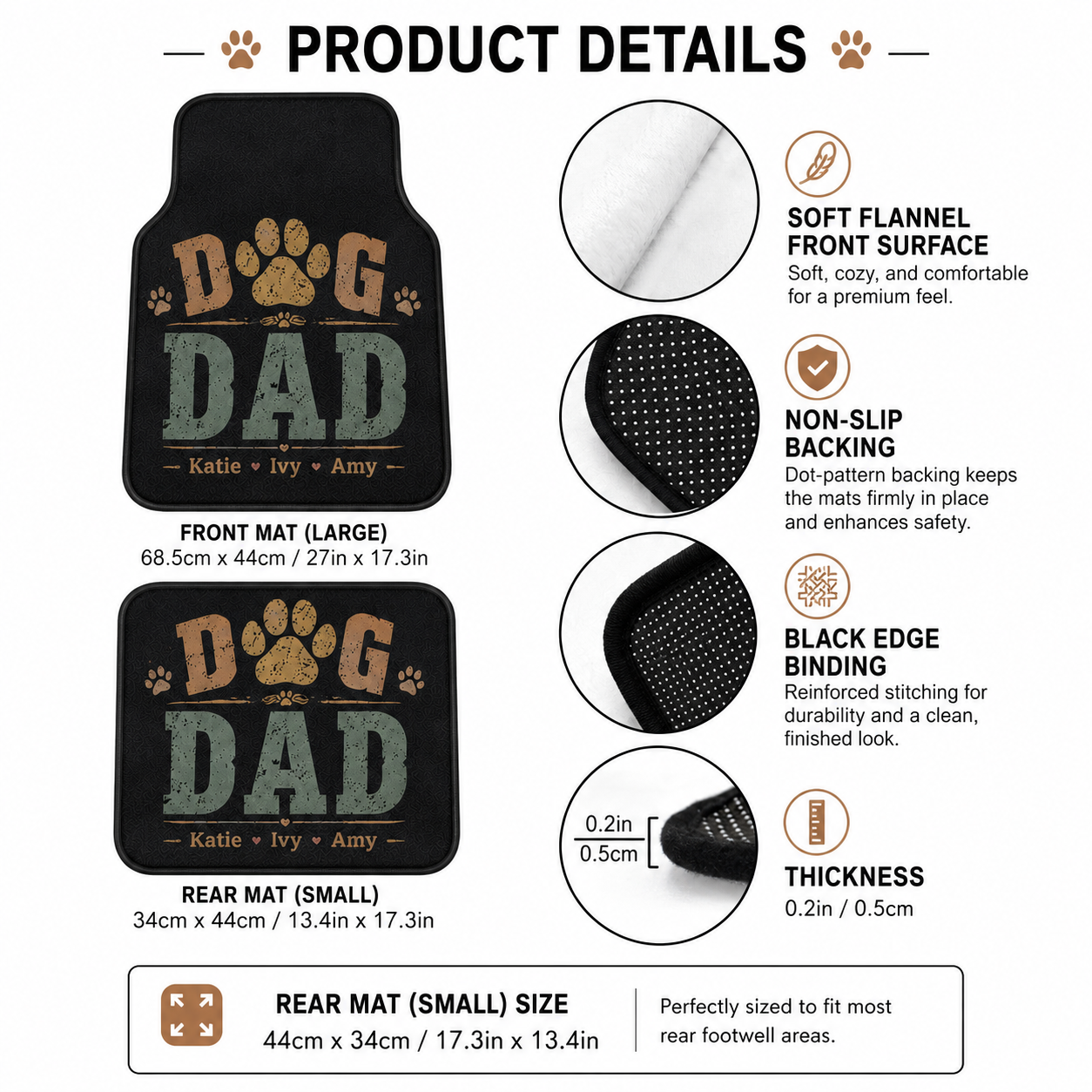 Personalized Dog Dad Flannel Car Floor Mats, Custom Dad Floor Mats, Gift For Dad TOM99