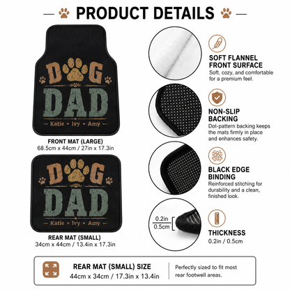 Personalized Dog Dad Flannel Car Floor Mats, Custom Dad Floor Mats, Gift For Dad TOM99
