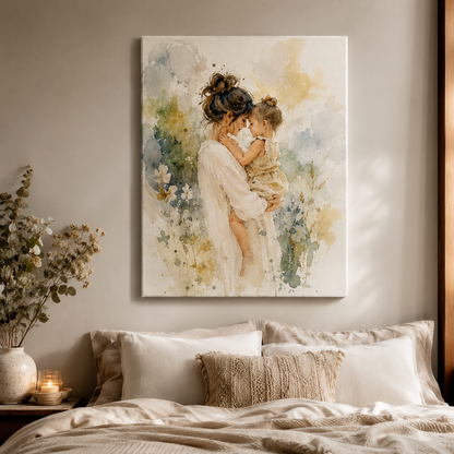 Custom Mom Watercolor Photo Canvas Wall Art - Custom Gift For Mom TOM99