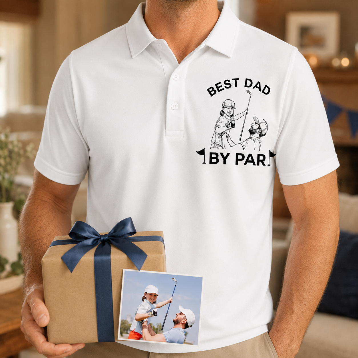Custom Photo Best Dad By Par Polo Shirt, Personalized Polo Shirt For Husband Dad Grandfather