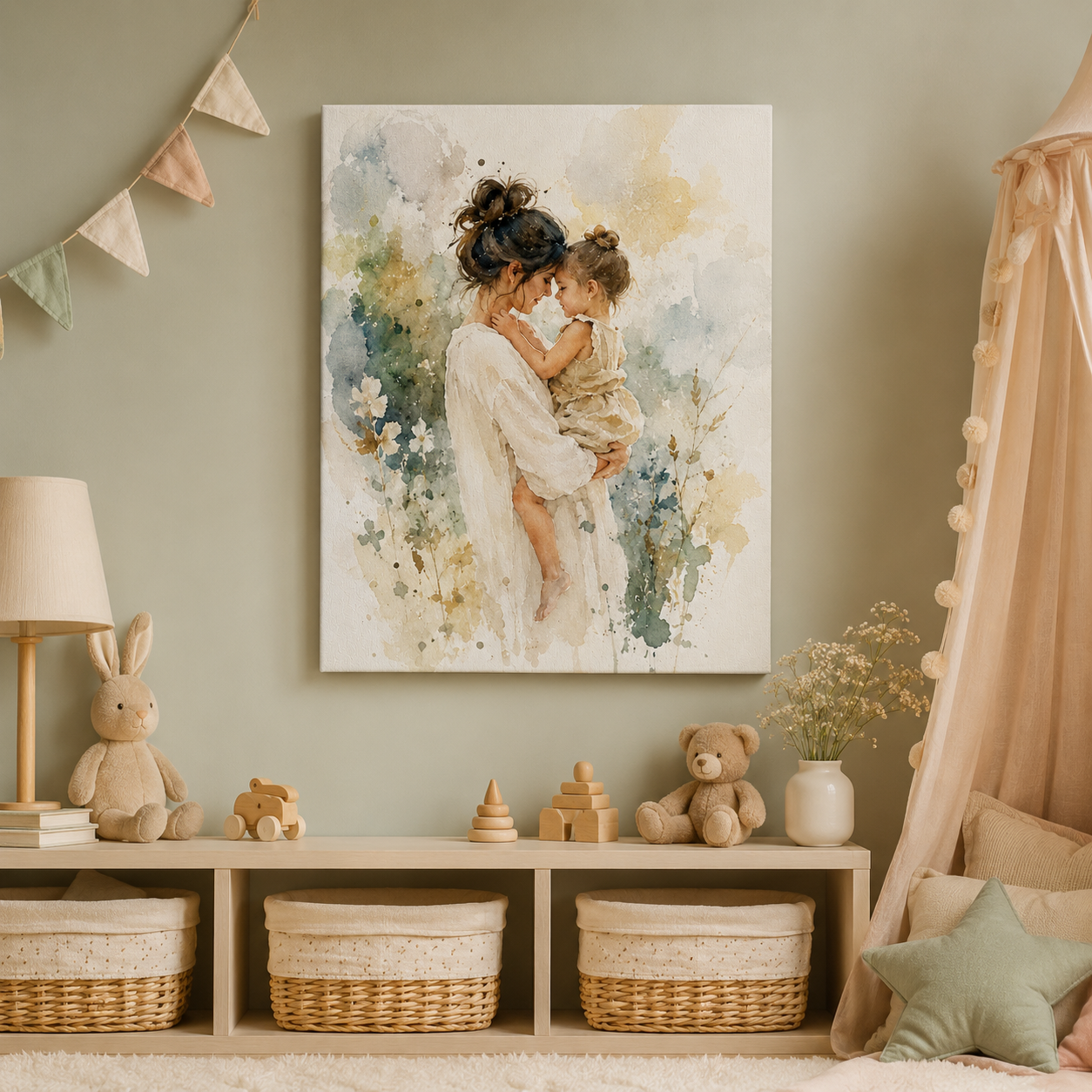 Custom Mom Watercolor Photo Canvas Wall Art - Custom Gift For Mom TOM99