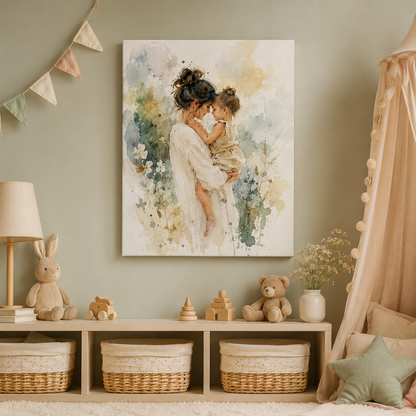 Custom Mom Watercolor Photo Canvas Wall Art - Custom Gift For Mom TOM99