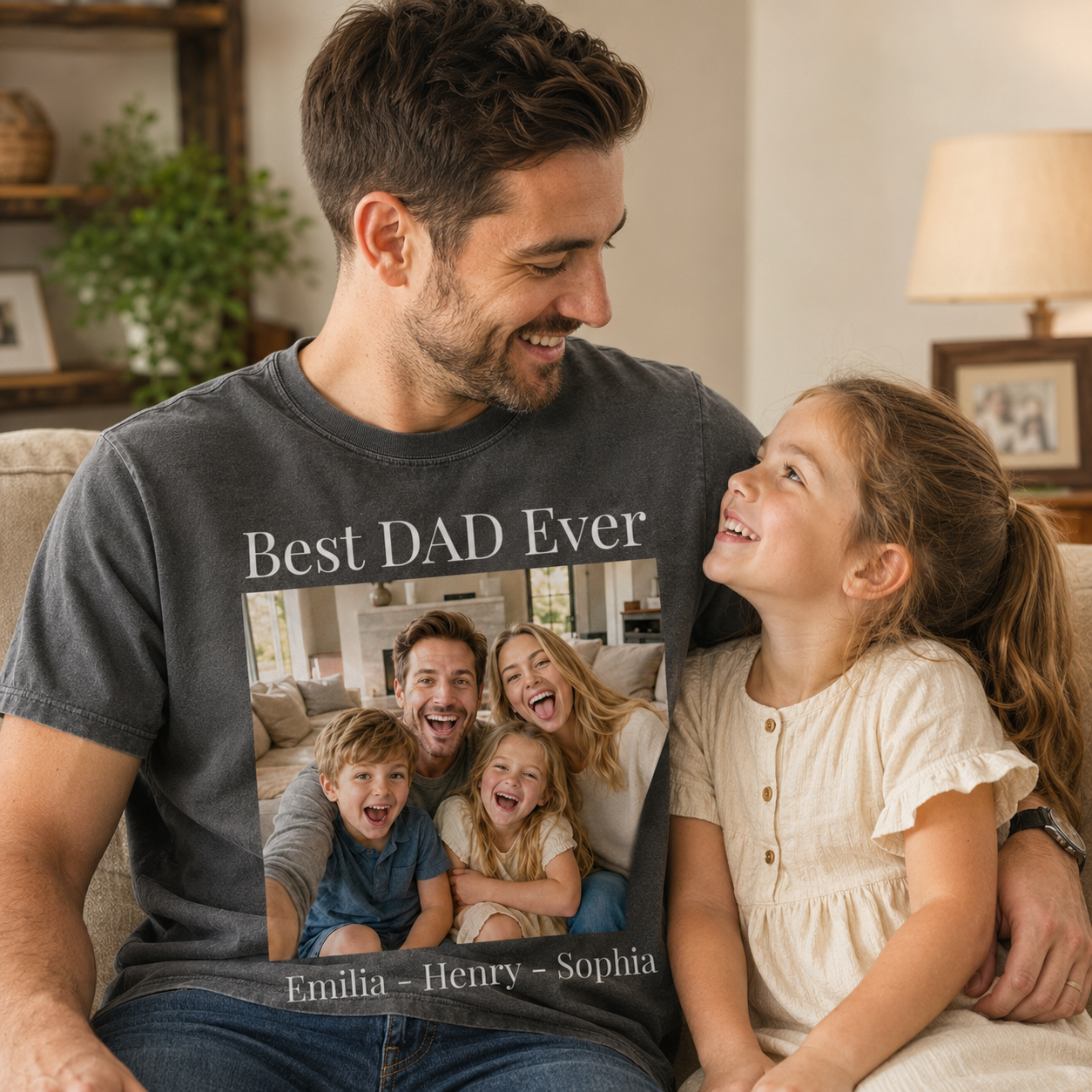 Custom Family Dad Photo Wash T-Shirt, Personalized Dad Gifts | Gift For Dad TOM99