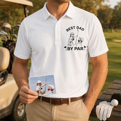 Custom Photo Best Dad By Par Polo Shirt, Personalized Polo Shirt For Husband Dad Grandfather