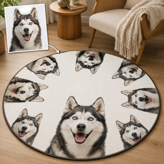 Custom Photo Dog Round Carpet | Photo Pet Round Rug | Gift For Dog Lovers