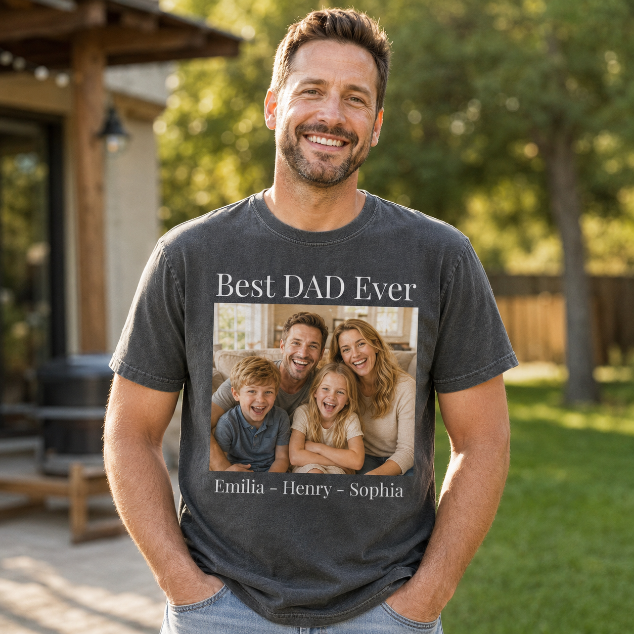 Custom Family Dad Photo Wash T-Shirt, Personalized Dad Gifts | Gift For Dad TOM99