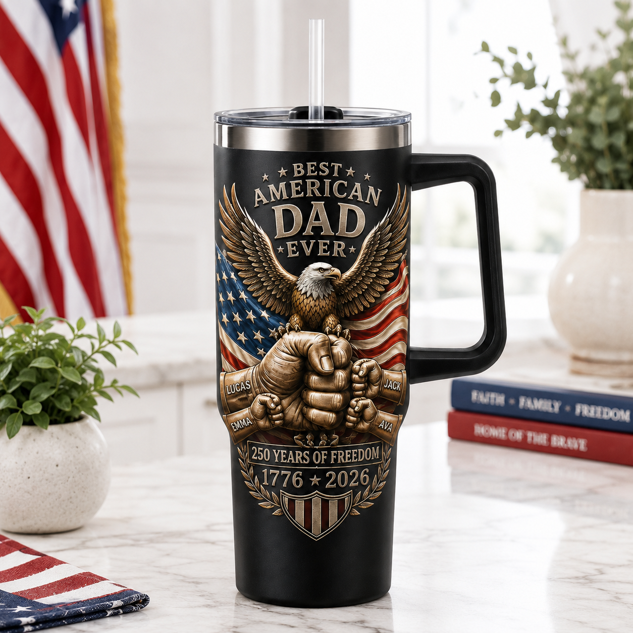 Custom American Dad 40oz Tumbler, Personalized Dad Tumbler, Father’s Day Gift TOM99
