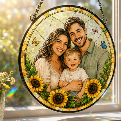 Custom Family Dad Photo Stained Glass Suncatcher – Personalized Dad Gifts | Gift For Dad TOM99