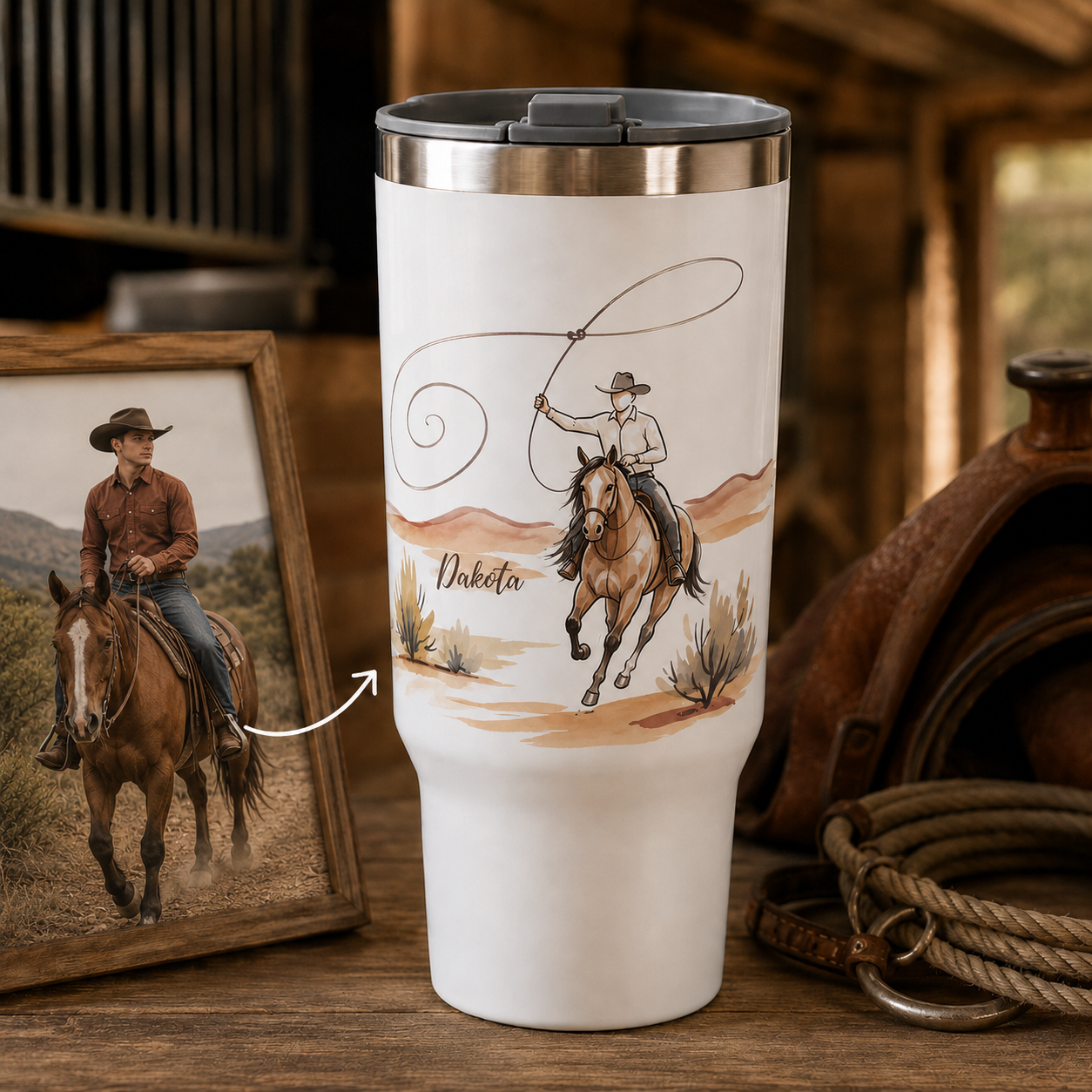 Custom Photo Cowboy Horse 30oz Tumbler | Gift For Horse Lovers | Pet Lover Gifts TOM99